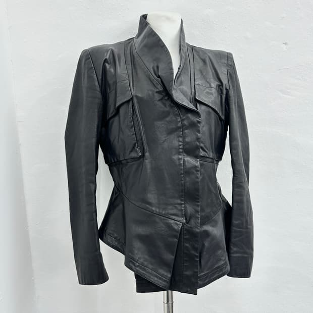 Asymmetric drape leather jacket 