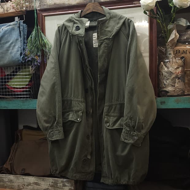 빈티지 프랑스군 m64 밀리터리 모즈파카 올리브 그린 페이딩 108c