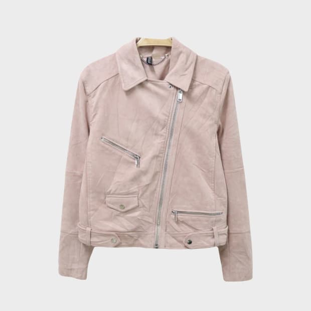H&M 히메갸루 핑크 스웨이드 라이더 자켓 61457