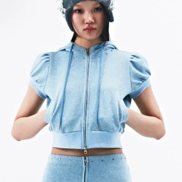 퓨레 페어리 후디 후드집업 metal blue 해린 레이 착용