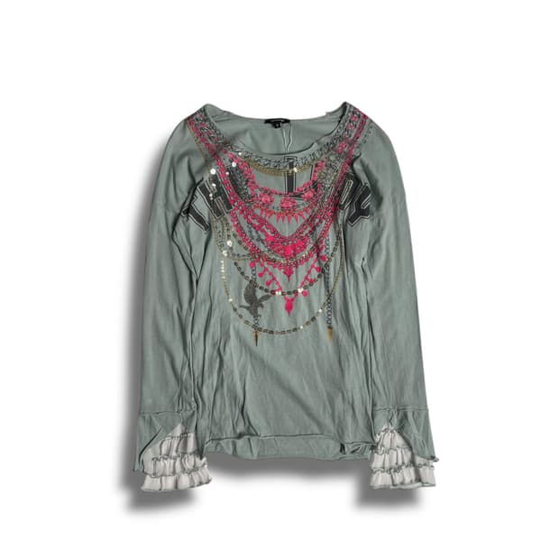 Denny rose 비즈 목걸이 러플 롱 슬리브 (italy)  