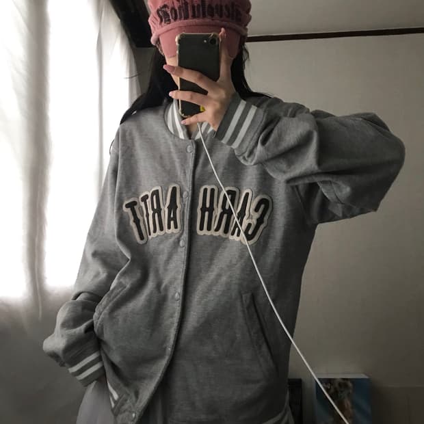 칼하트 그레이 빅로고 바시티자켓