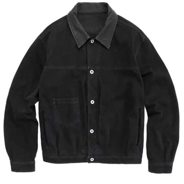 4) 폴리테루 유즈드 트러커 레더카라 자켓 블랙