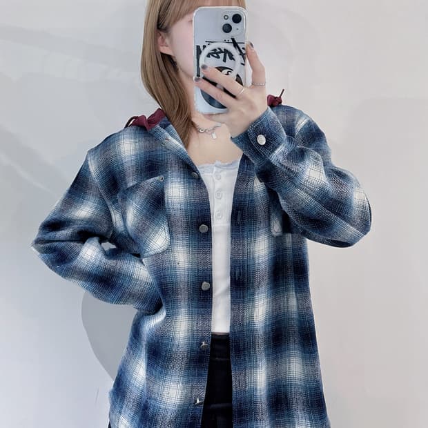 미스치프 체크 후드 셔츠
