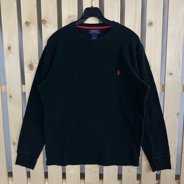 (M) 폴로 랄프로렌 블랙 와플 롱슬리브 티셔츠