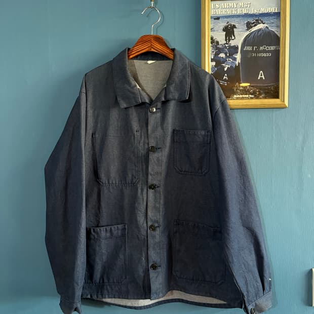 70s vtg denim work chore jacket.