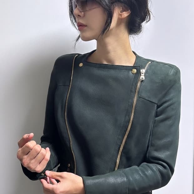 240 두쫀쿠) 발망 램스킨 시어링 무스탕 바이커 레더자켓 36사이즈