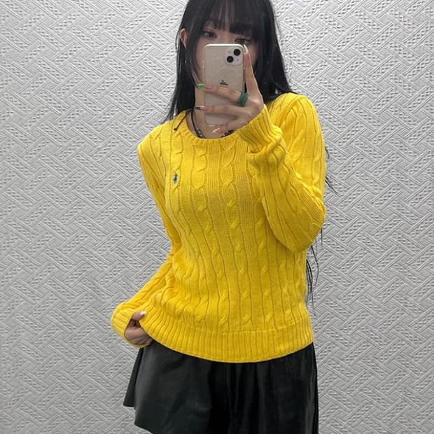 폴로 랄프로렌 레트로 빈티지 옐로우 꽈배기 니트 M C08961