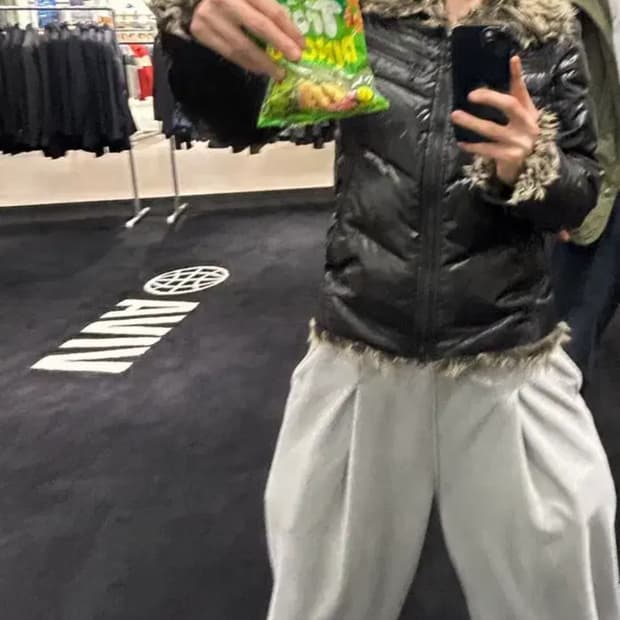 일본 빈티지 펑크 퍼 유광 숏 패딩