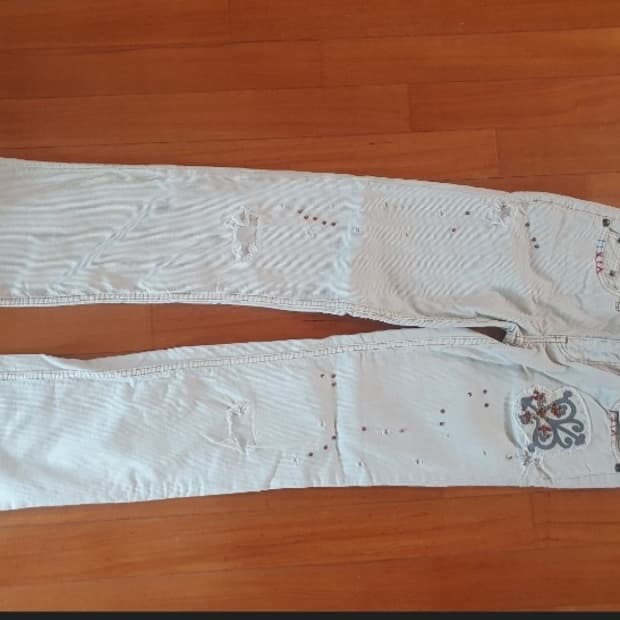 프리피플 자수 코듀로이 데미지 면바지