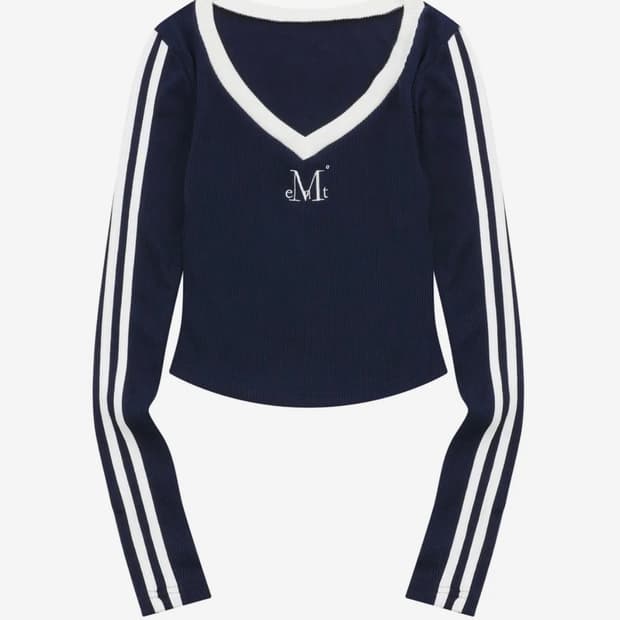 무센트 바인딩 트랙 라인 브이넥 골지 티