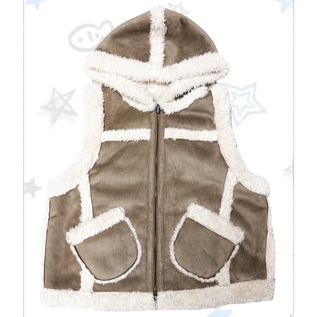 ︎테디 퍼 무스탕 후드 털조끼 베스트