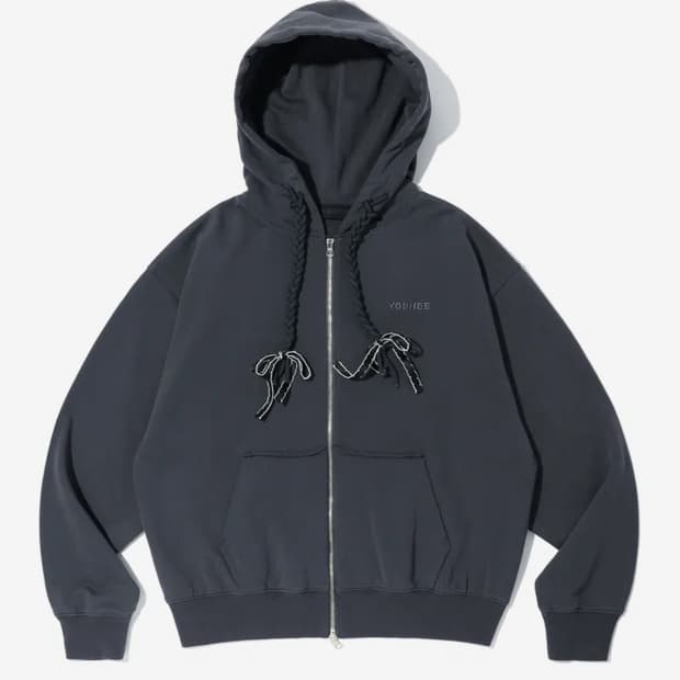 유희 리본 디테일 후드집업 차콜