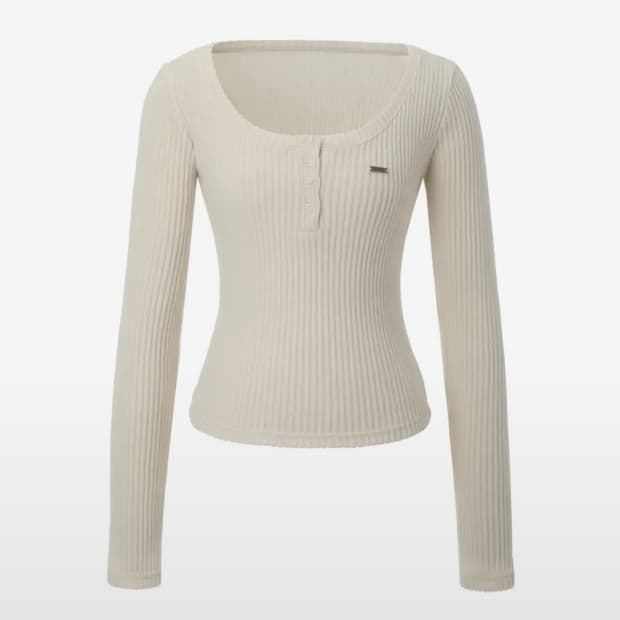 카키포인트 ribbed button t-shirt ivory