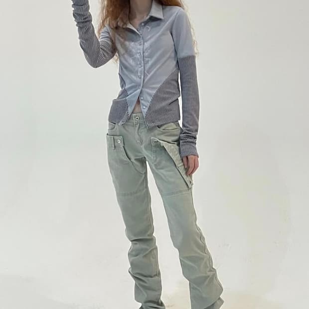 OJOS 오호스 더블 웨이스트 데님팬츠