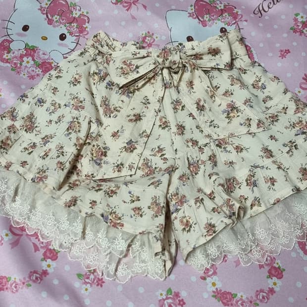 빈티지 플라워 리본 큐롯팬츠