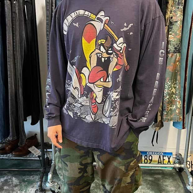 90s [L] 루니툰 TAZ 그래픽 USA 빈티지 롱슬리브 싱글스티치