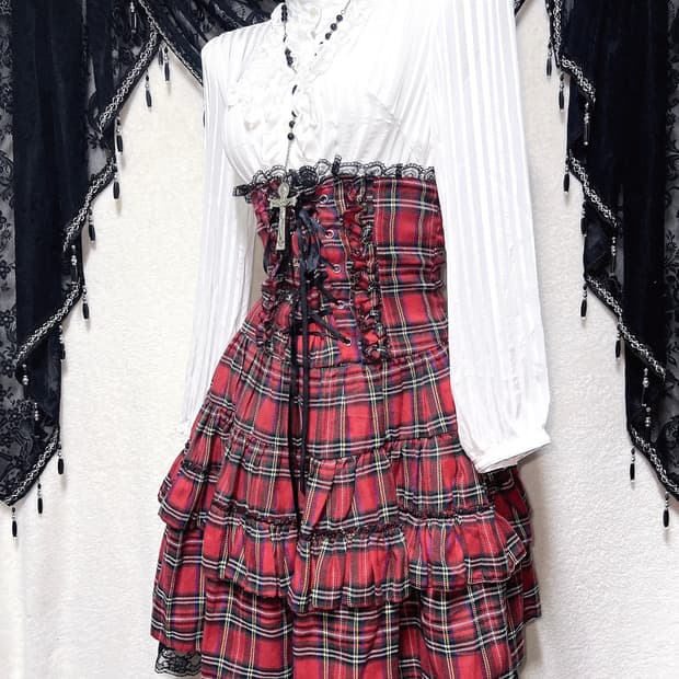 드러그허니 타탄체크 캉캉스커트 코르셋원피스 나나미사 고스펑크 갸루 캐캐체