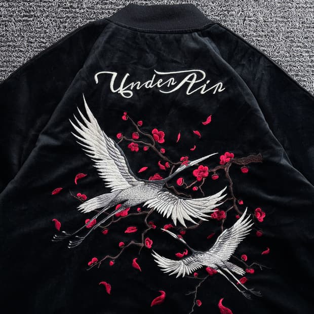 언더에어 두루미 자수 벨벳 스카쟌 3746