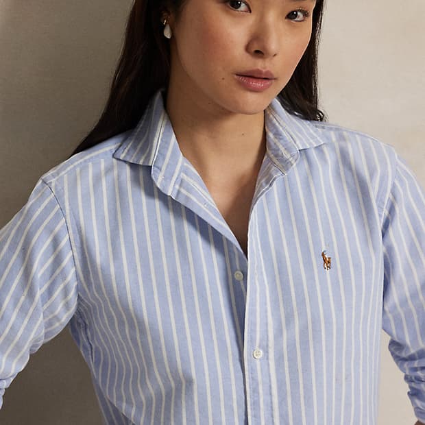 폴로 여성 스트라이프 옥스포드 코튼 셔츠