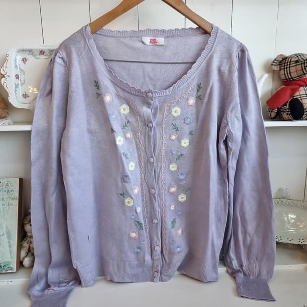 플라워 자수 퍼플 가디건