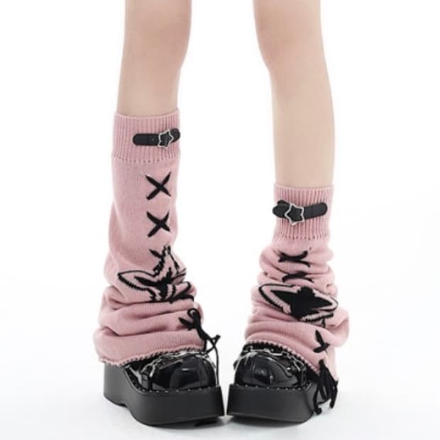 y2k CRAZYGIRL 중브 가죽 버클 레그워머