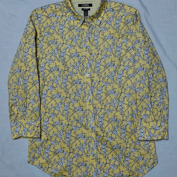 [S] CHAPS 노 아이론 플라워 패턴 코튼 셔츠 - 옐로우