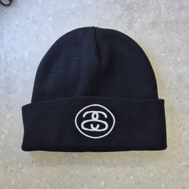정품) 스투시 로고 골지 비니 블랙