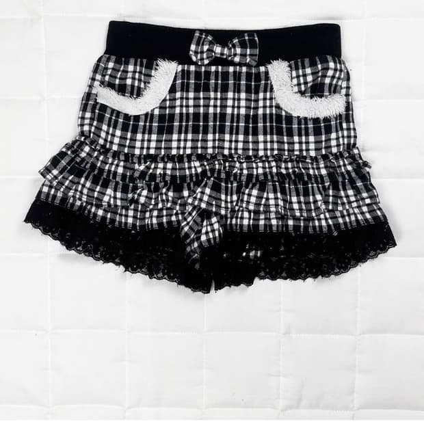 트랄라라깔 리본 체크 퍼 큐롯 스커트 리즈리사 디어리 히메갸루 폼포넷