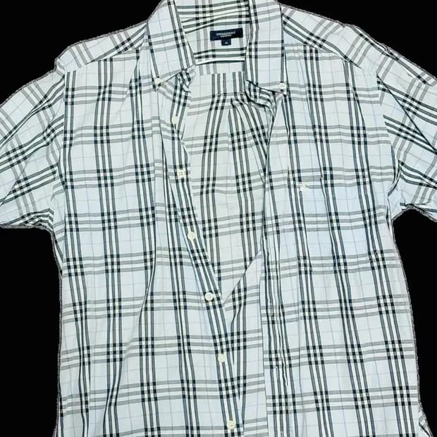 버버리 런던 베이비블루 체크 반팔셔츠 M