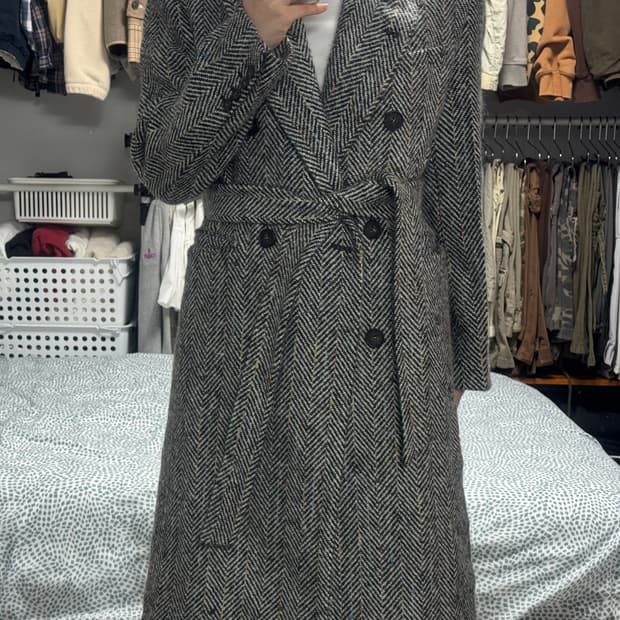 인스턴트펑크 21FW 오버사이즈 울 더블 롱 코트 그레이헤링본