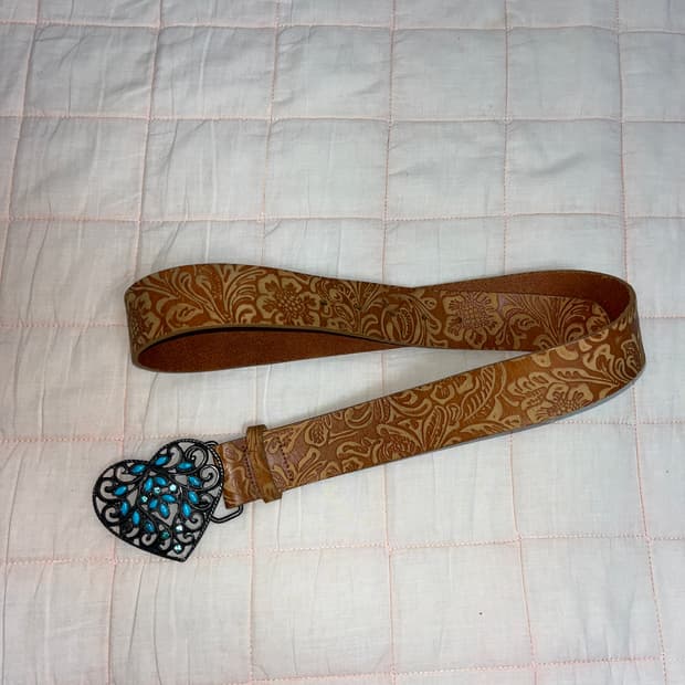 빈티지 터키 하트 버클 플라워 패턴 벨트