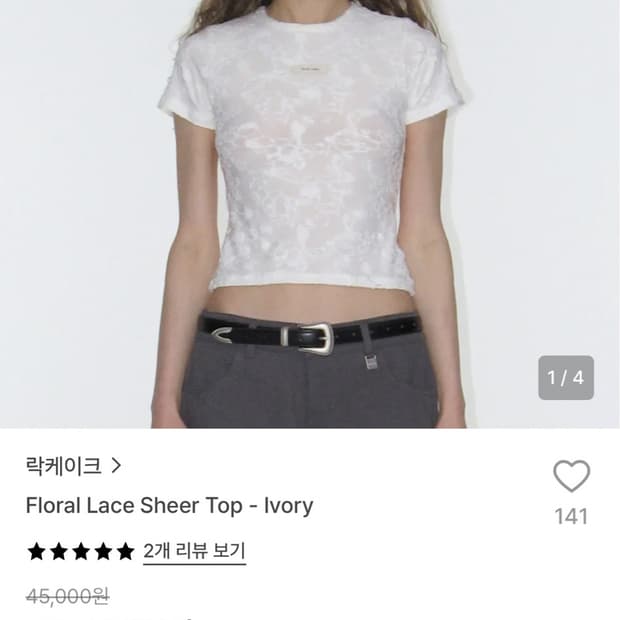 락케이크 플로럴 레이스 시어 탑 아이보리 S