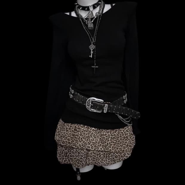 갸루 호피 원피스