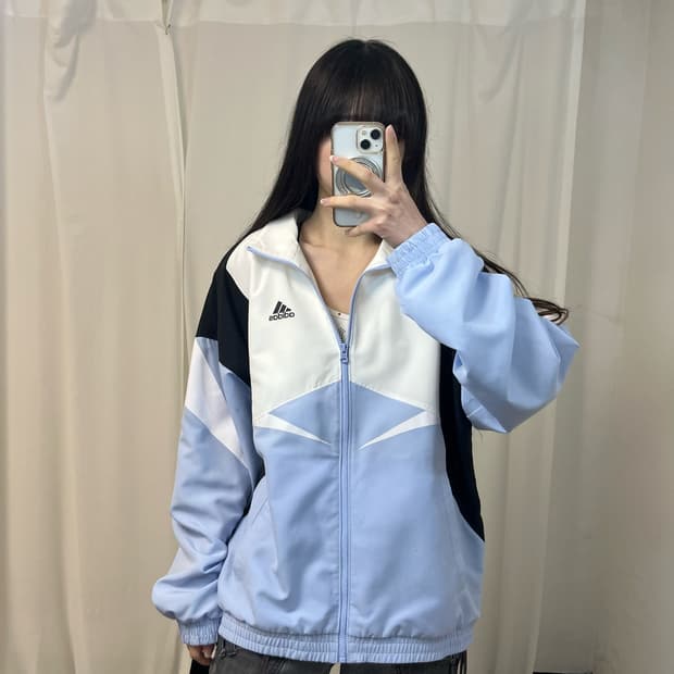 Adidas sky blue color block windbreaker