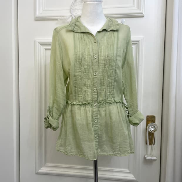 olive stripe side string long blouse