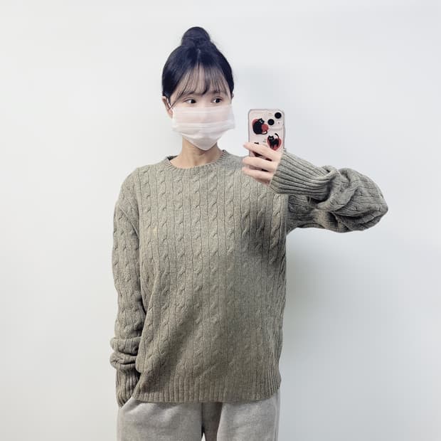 폴로 랄프로렌 포니 로고 케이블 라운드 니트 탄베이지