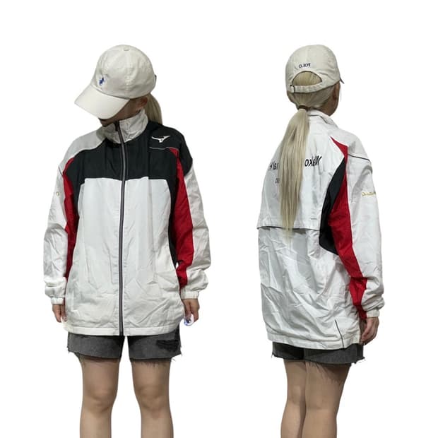 미즈노 화이트 레드 사이드 라인 트랙 자켓 XL
