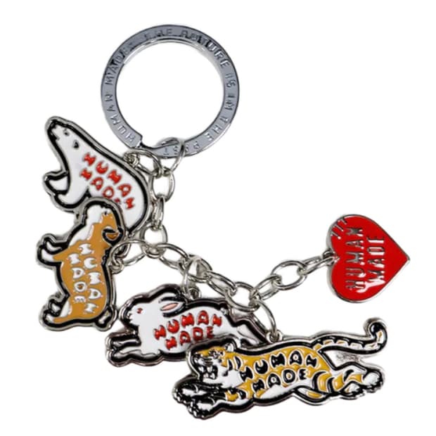새제품) 휴먼 메이드 애니멀 하트 키링 실버 레드 키체인 열쇠고리