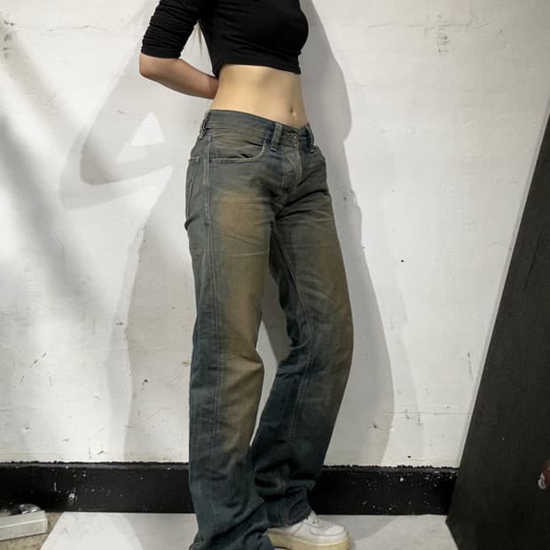 디젤 진청 워싱 LARKEE 와이드 데님 팬츠 청바지 