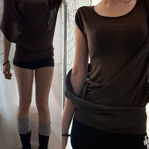 34 deep brown draped top