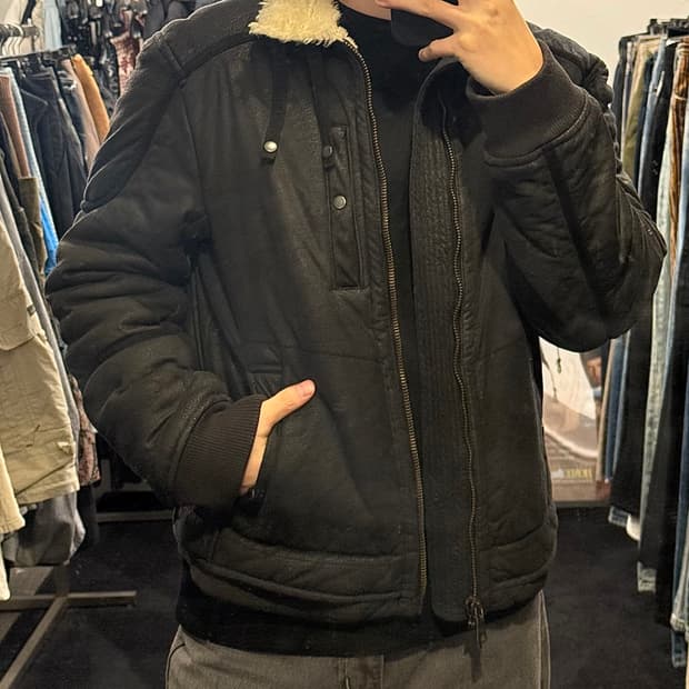 아르마니 익스체인지 알마니 털 무스탕 블랙 라이더 바이커 쉐르파 스웨이드