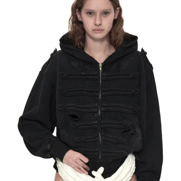 ARMY DISTRESSED HOODIE ZIP L