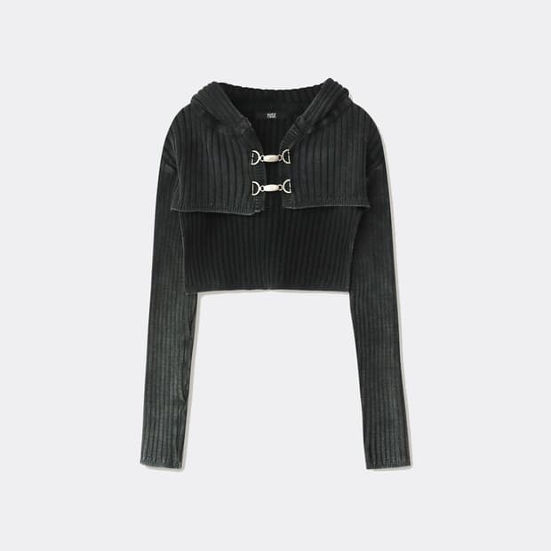 유즈 데님 워싱 후디 볼레로 니트 탑