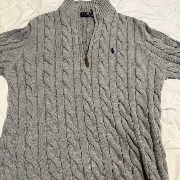 폴로 랄프 로렌 케이블 니트 코튼 스웨터 폰 그레이 헤더 