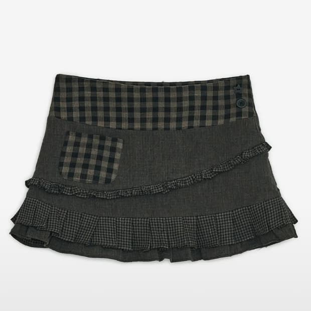 허그유어스킨 체크 러플 미니 스커트 (브라운)