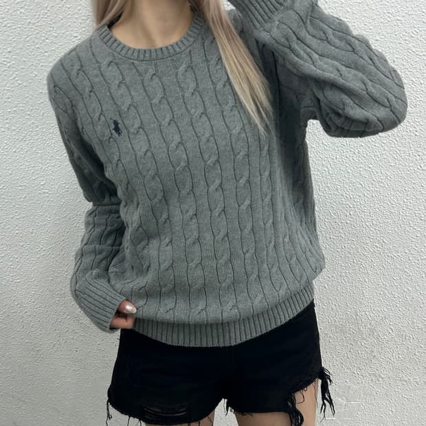 폴로 랄프로렌 네이비포니 그레이 꽈배기 니트 L