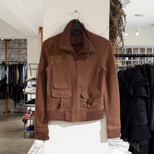 랄프로렌 브라운 우먼스 울 하이넥 집업