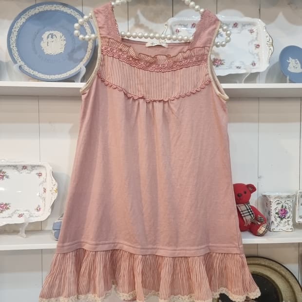 axes femme(악시즈팜므) 딸기우유핑크 레이스 프릴 슬립원피스