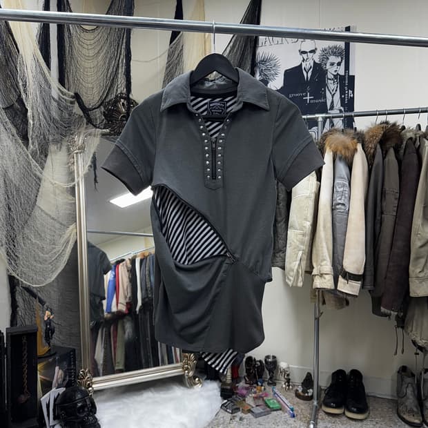Japanese vintage zipper layered pk top